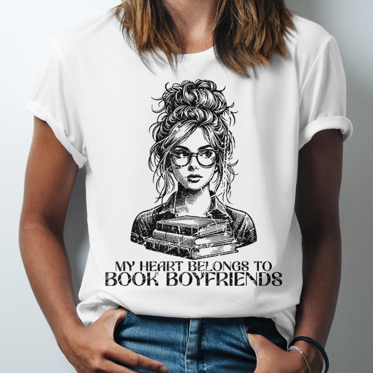 Book Lover Bent Over a Book Unisex Jersey T-Shirt
