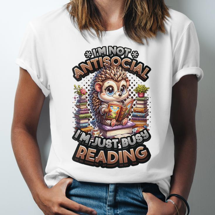 Book Lover Hedgehog Reading Books Introvert Bookworm Unisex Jersey T-Shirt