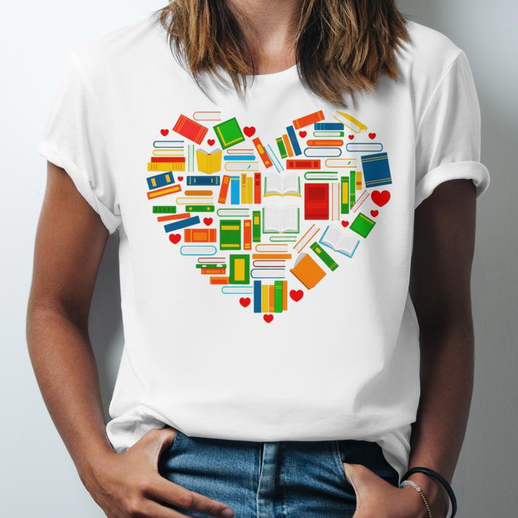 Book Lover Librarian Books Heart Valentine Unisex Jersey T-Shirt