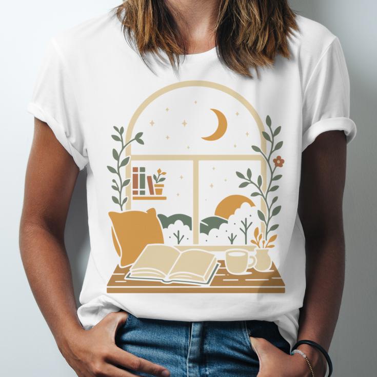 Book Lover Moonlight Reading Scene Night Unisex Jersey T-Shirt Book Lover Moonlight Reading Scene Night Unisex Jersey T-Shirt