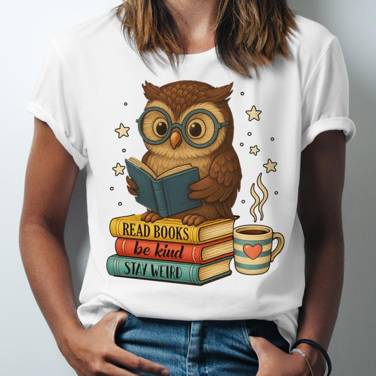 Book Lover Owl Reading Bookish Library Read Books Be Kind Unisex Jersey T-Shirt