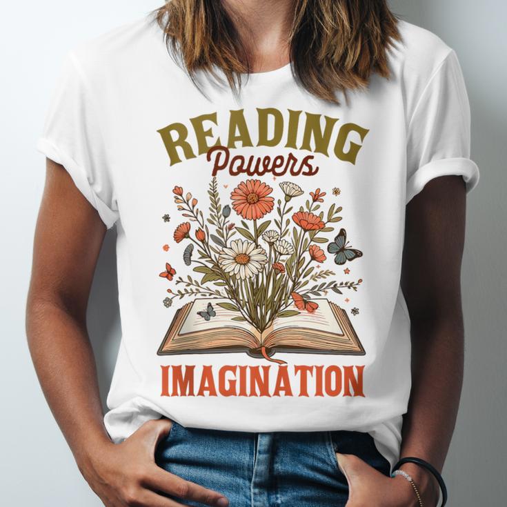 Book Lover Reading Bookish Floral Reading Powers Imagination Unisex Jersey T-Shirt