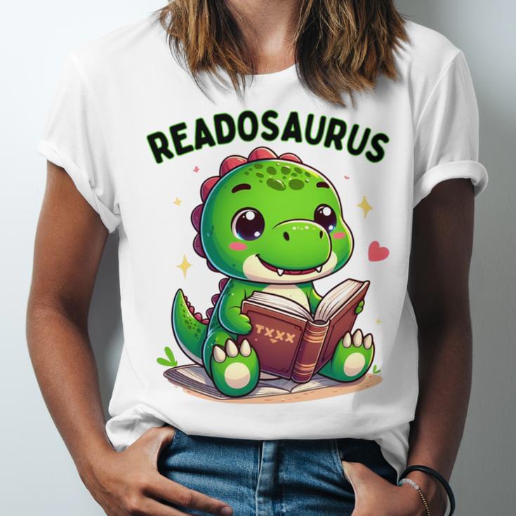 Book Lover Reading Dinosaur Readosaurus Library Unisex Jersey T-Shirt