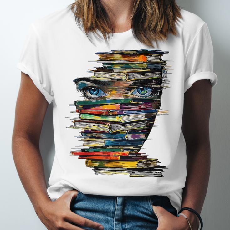 Book Women Graphic Art Colorful Eyes Unisex Jersey T-Shirt