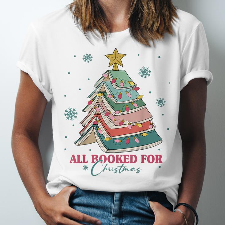 All Booked For Christmas Book Christmas Tree Lights Bookish Unisex Jersey T-Shirt