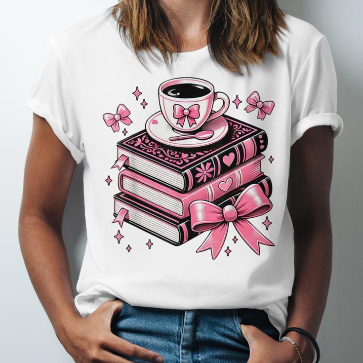 All Booked For Valentine's Teacher Coquette Bow Coffee Book Unisex Jersey T-Shirt