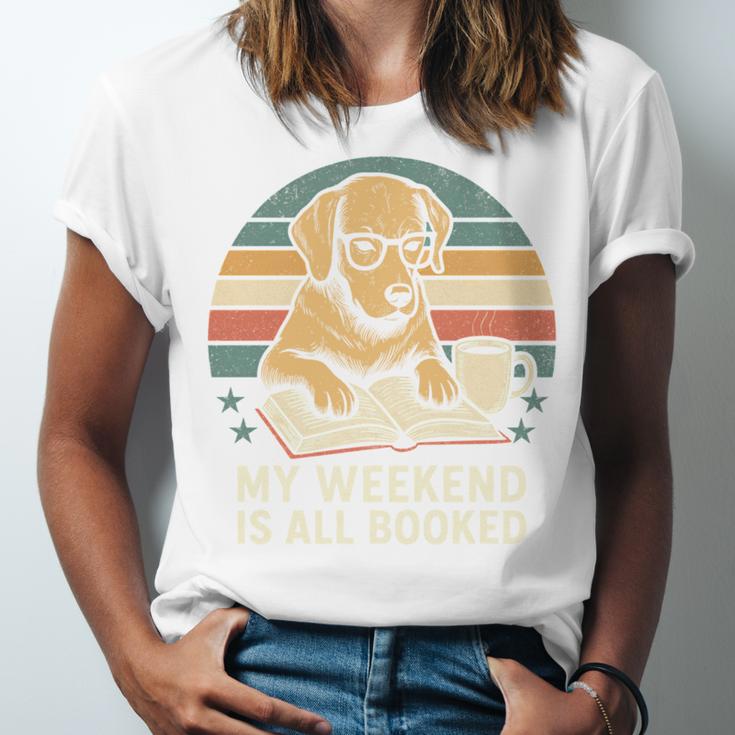 My Weekend Is All Booked Vintage Dog Reading Book Lovers Unisex Jersey T-Shirt