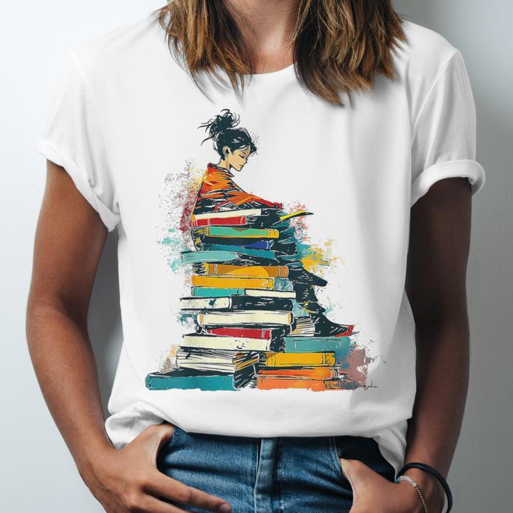 Books Abstract Artist Women Art Painting Books Unisex Jersey T-Shirt Books Abstract Artist Women Art Painting Books Unisex Jersey T-Shirt