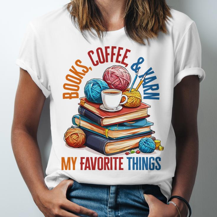 Books Coffee & Yarn Lover My Favorite Things Unisex Jersey T-Shirt Books Coffee & Yarn Lover My Favorite Things Unisex Jersey T-Shirt