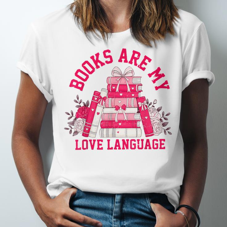 Books Are My Love Language Valentine Book Lover Unisex Jersey T-Shirt Books Are My Love Language Valentine Book Lover Unisex Jersey T-Shirt