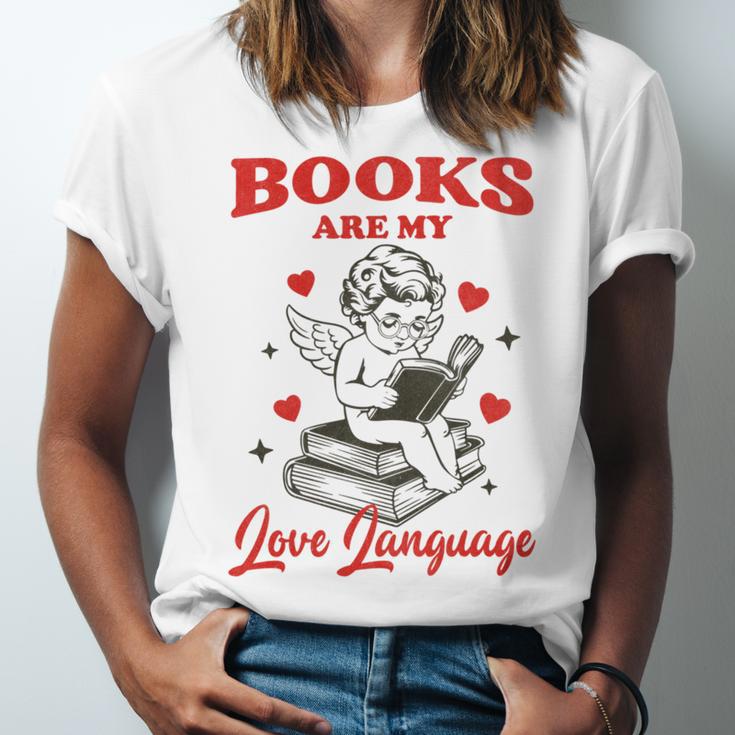 Books Are My LoveLanguage Cupid Valentines Unisex Jersey T-Shirt