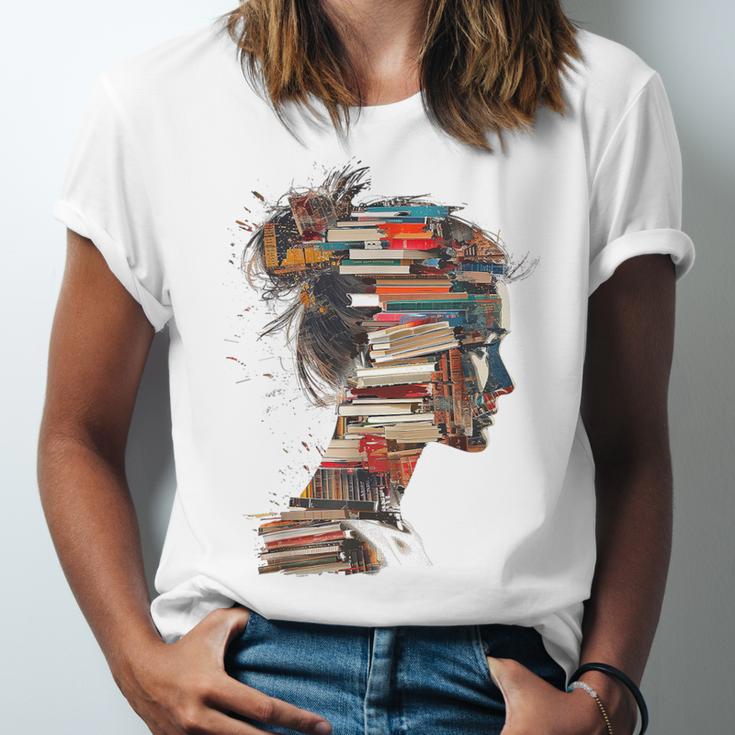Books Lover Women Art Colorful Drawing Graphic Books Unisex Jersey T-Shirt