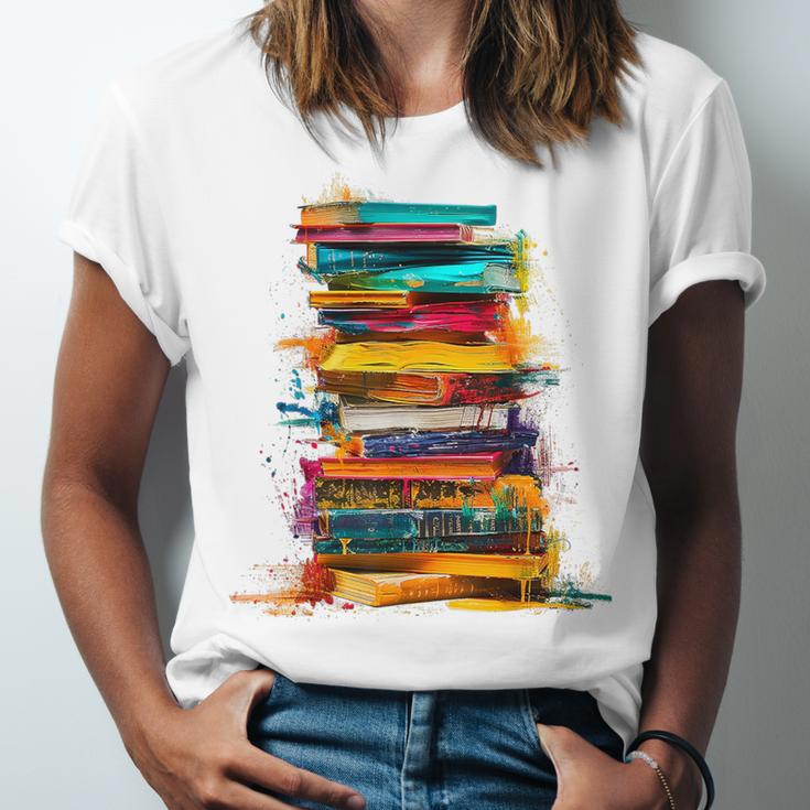 Books Painting Colorful Art Abstract Graphic Books Unisex Jersey T-Shirt Books Painting Colorful Art Abstract Graphic Books Unisex Jersey T-Shirt