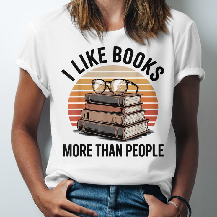 I Like Books More Than People Glasses Unisex Jersey T-Shirt