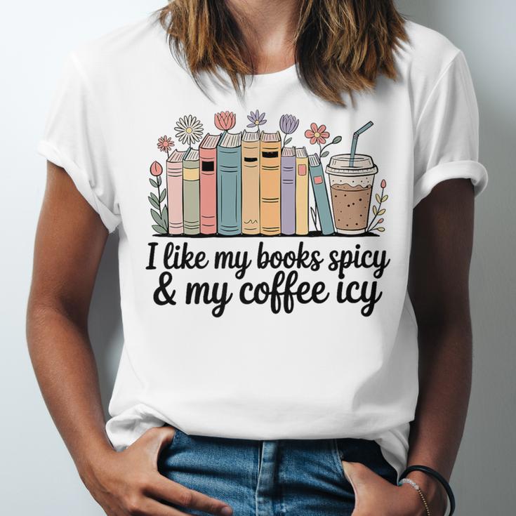 I Like My Books Spicy & My Coffee Icy Lover Bookworm Premium Unisex Jersey T-Shirt I Like My Books Spicy & My Coffee Icy Lover Bookworm Premium Unisex Jersey T-Shirt