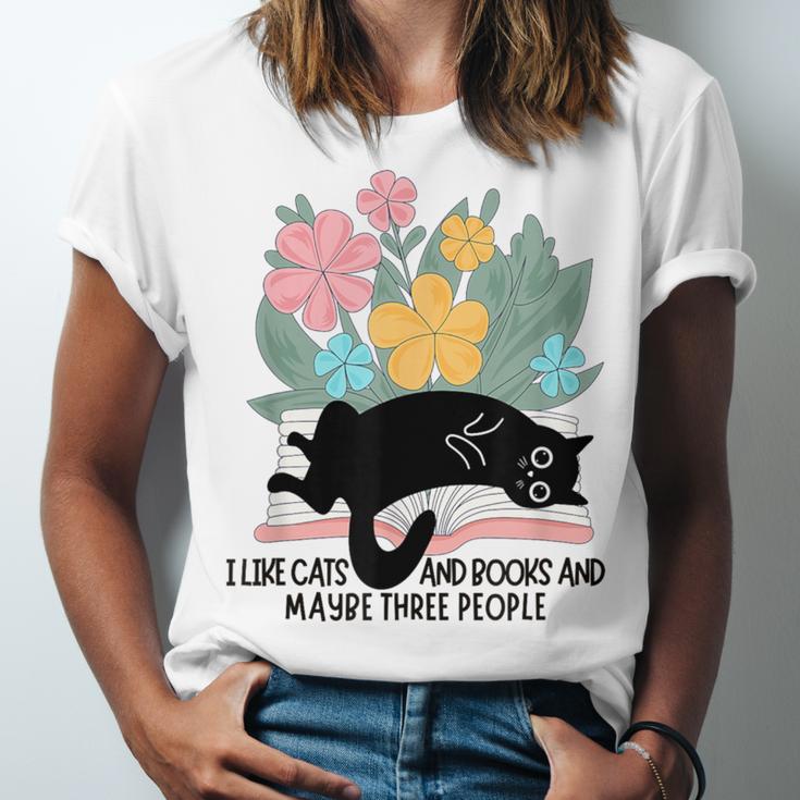 Cat Meme I Like Cats And Books And Maybe Three People Unisex Jersey T-Shirt Cat Meme I Like Cats And Books And Maybe Three People Unisex Jersey T-Shirt