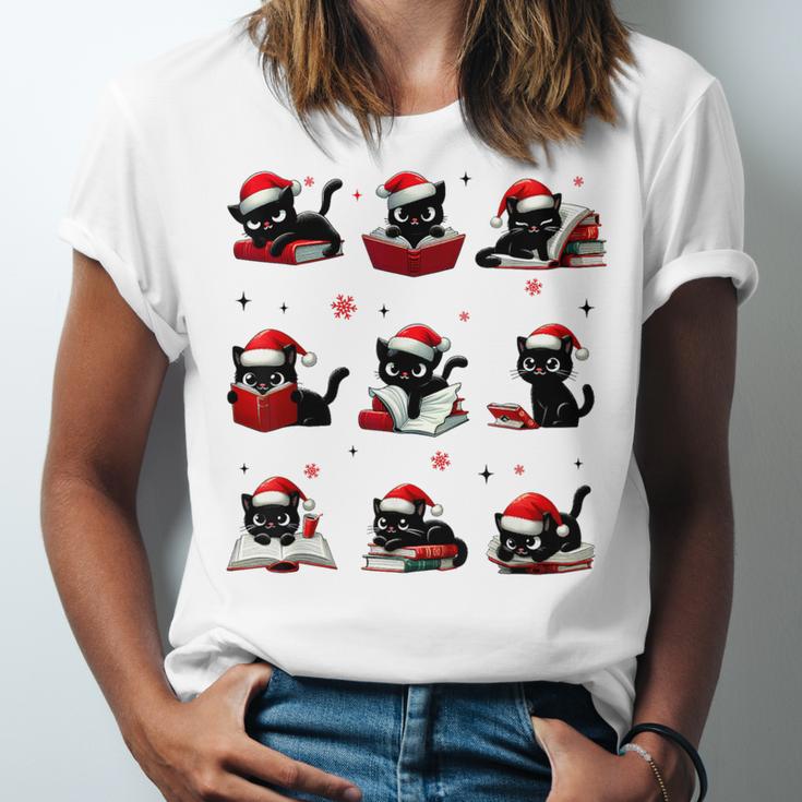 Cat Reading Books Lover Christmas Cat Lover Xmas Unisex Jersey T-Shirt Cat Reading Books Lover Christmas Cat Lover Xmas Unisex Jersey T-Shirt