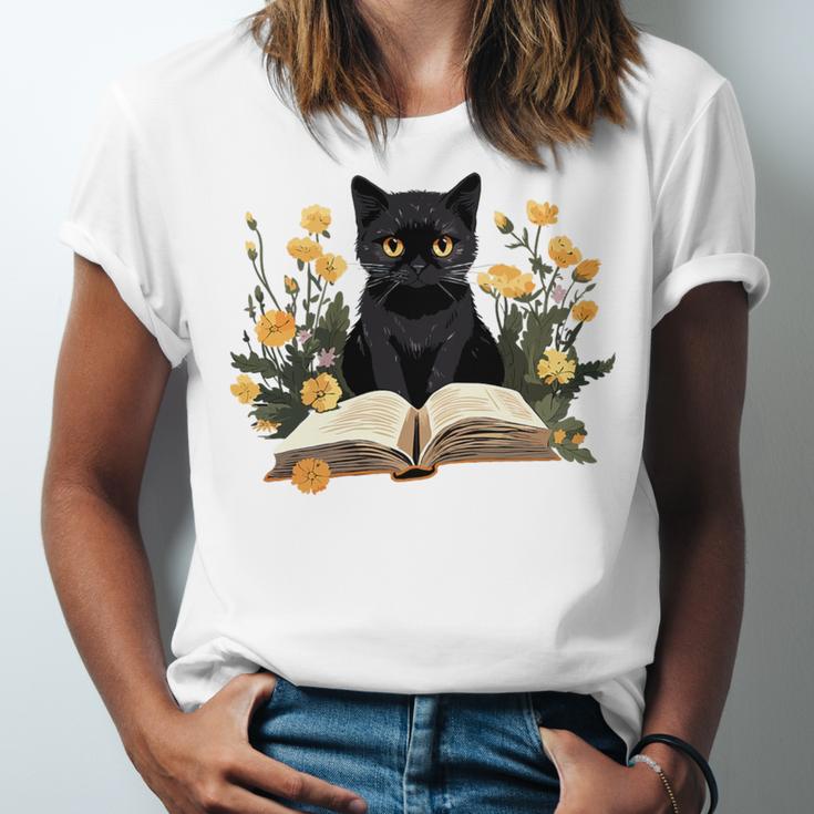 Cat Shirts For Women Book Lover Shirt Cute Cat And Book Premium Tri-Blend Unisex Jersey T-Shirt