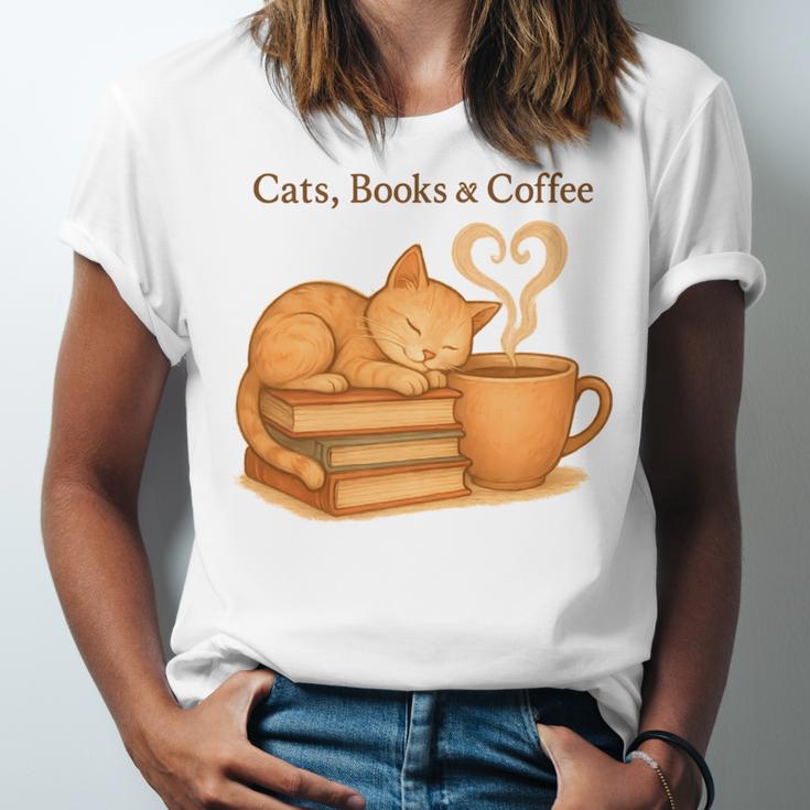 Cats Books And Coffee Heart Cozy Cat Lover Bookworm Readers Unisex Jersey T-Shirt Cats Books And Coffee Heart Cozy Cat Lover Bookworm Readers Unisex Jersey T-Shirt