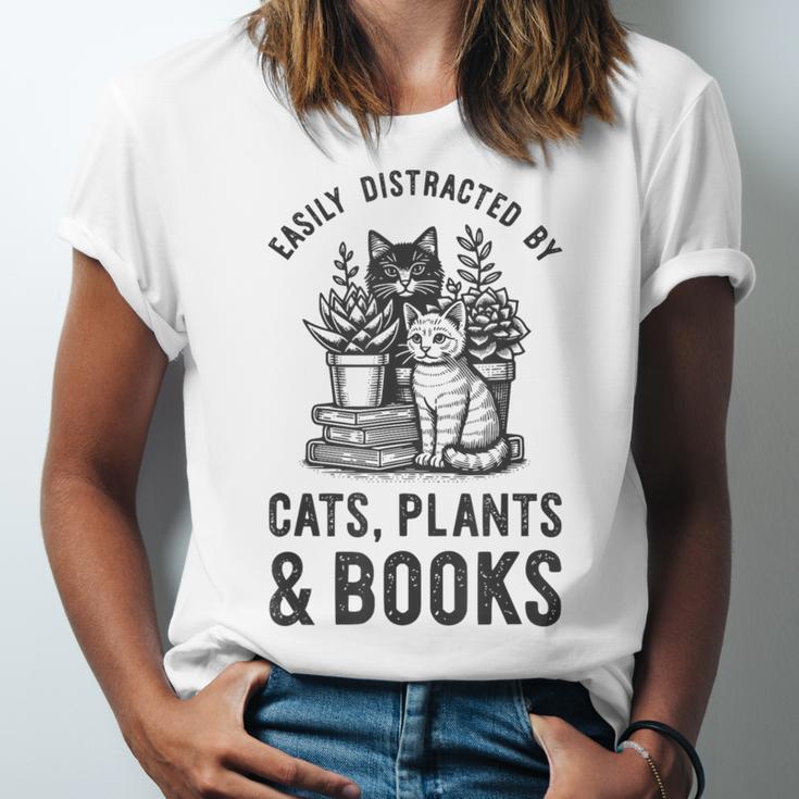 Cats Plants And Books Shirt Plant Lover Gardening Unisex Jersey T-Shirt