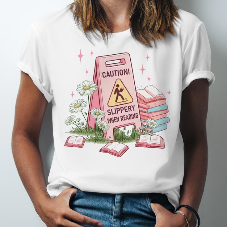 Caution Slippery When Reading Book Reader Unisex Jersey T-Shirt Caution Slippery When Reading Book Reader Unisex Jersey T-Shirt
