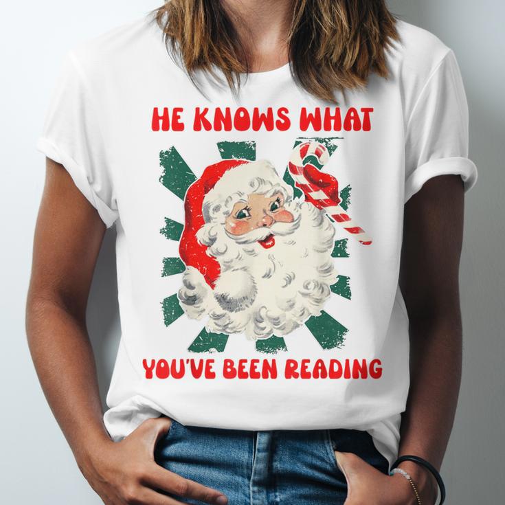 Christmas Bookish He Knows What You'Ve Been Reading Women Unisex Jersey T-Shirt Christmas Bookish He Knows What You'Ve Been Reading Women Unisex Jersey T-Shirt