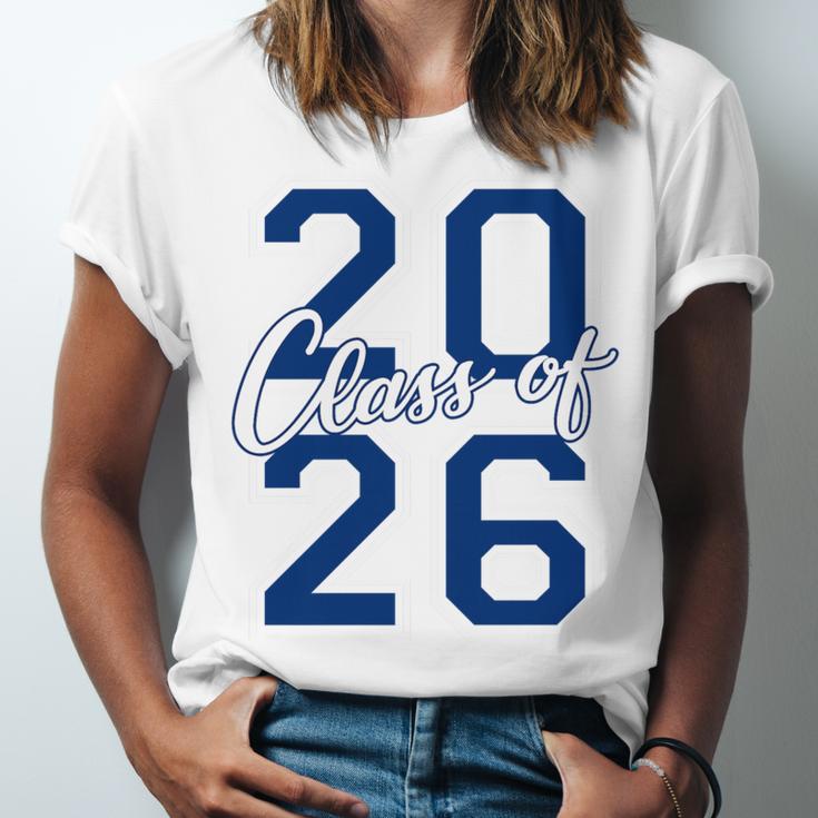 Class Of 2026 Graduation Varsity Navy Blue Letters Premium Tri-Blend Unisex Jersey T-Shirt