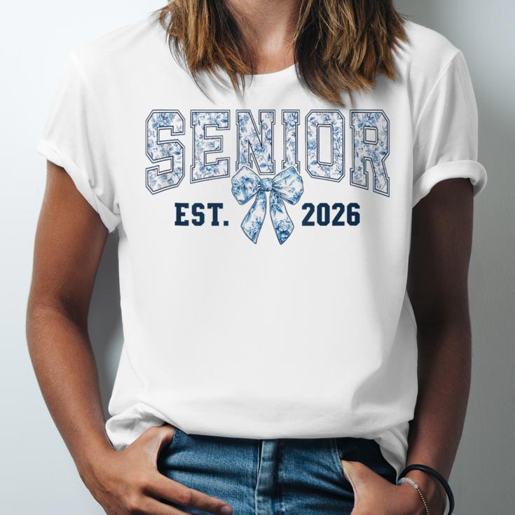 Class Of 2026 Senior 26 Coquette Bow Toile Preppy Graduation Unisex Jersey T-Shirt