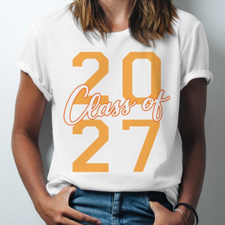 Class Of 2027 Graduation Varsity Orange On The Back Premium Tri-Blend Unisex Jersey T-Shirt