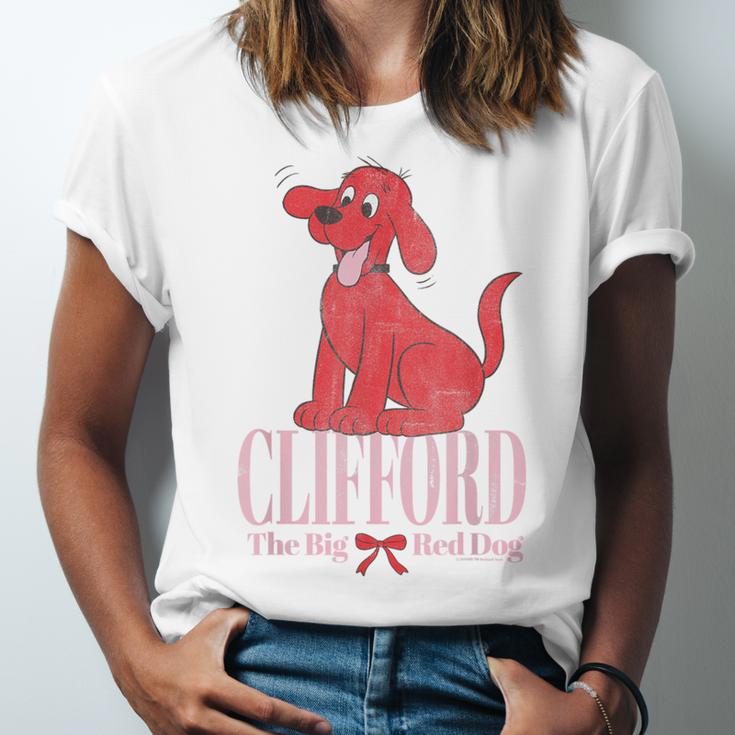 Clifford The Big Red Dog Pink Text With Bow Illustrated Book Unisex Jersey T-Shirt Clifford The Big Red Dog Pink Text With Bow Illustrated Book Unisex Jersey T-Shirt