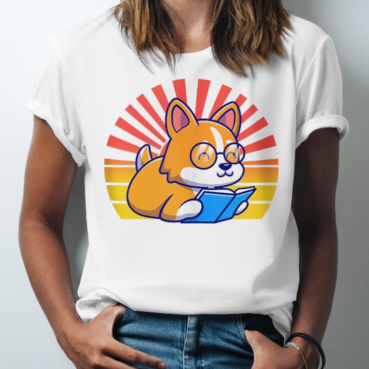 Corgi Dog Reading Book Book Lover Dog Lover Unisex Jersey T-Shirt