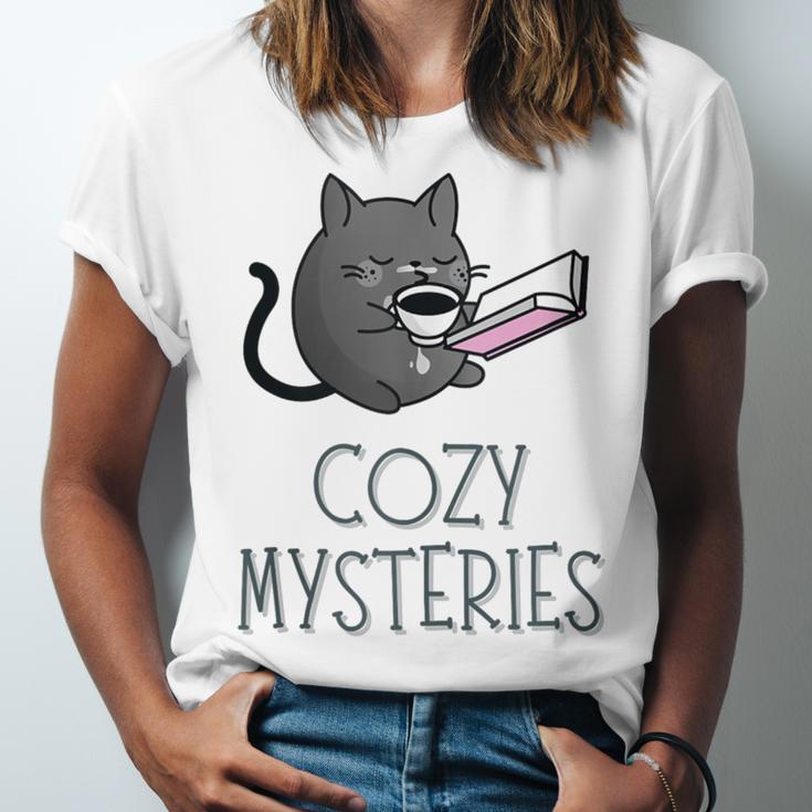 Cozy Mysteries Coffee And Novel For Book Lovers Unisex Jersey T-Shirt