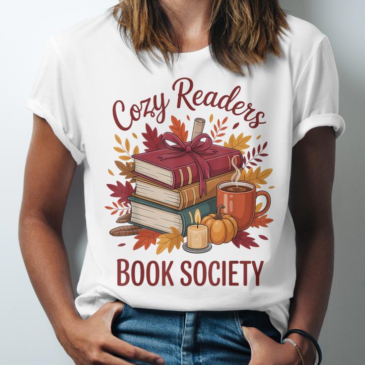 Cozy Readers Book Society Fall Autumn Floral Pumpkin Season Unisex Jersey T-Shirt