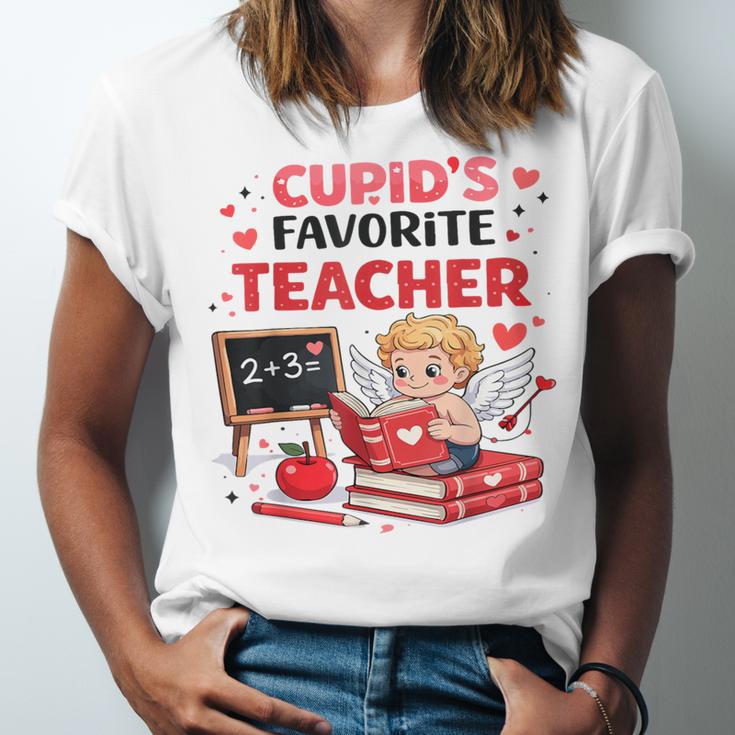 Cupid's Favorite Math Teacher Valentine Reading Book Women Unisex Jersey T-Shirt