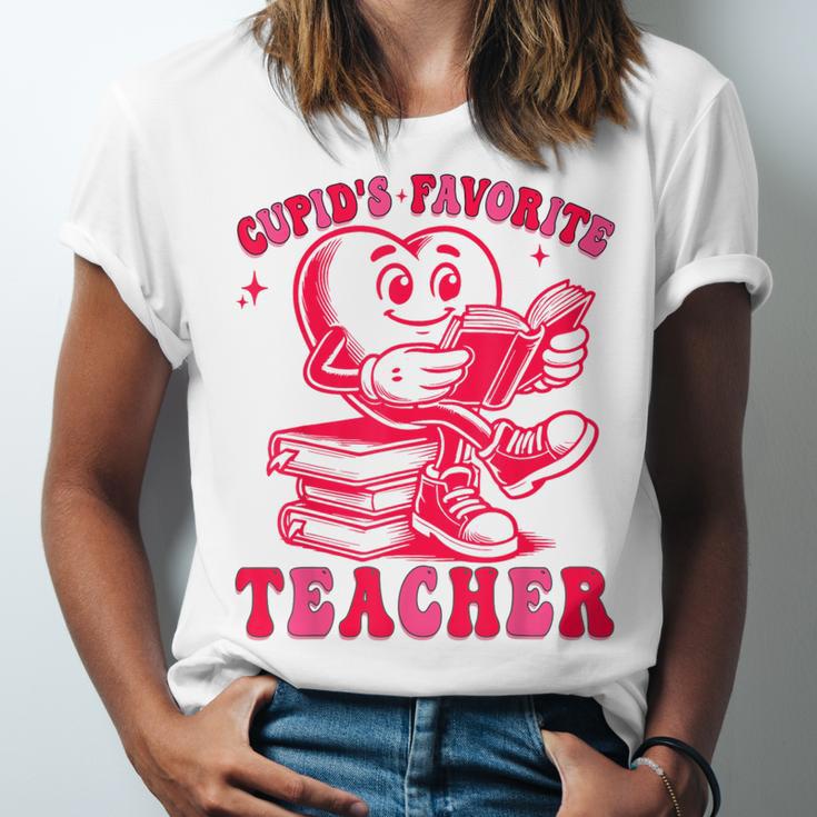 Cupid's Favorite Teacher Valentines Day Heart Book Lover Unisex Jersey T-Shirt