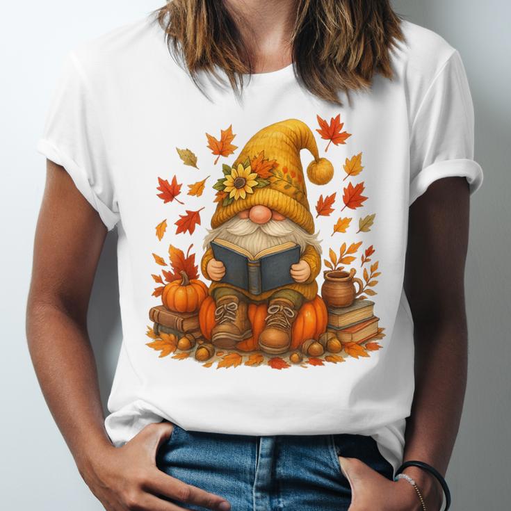 Cute Autumn Gnome Reading Pumpkin Book Lover Unisex Jersey T-Shirt Cute Autumn Gnome Reading Pumpkin Book Lover Unisex Jersey T-Shirt