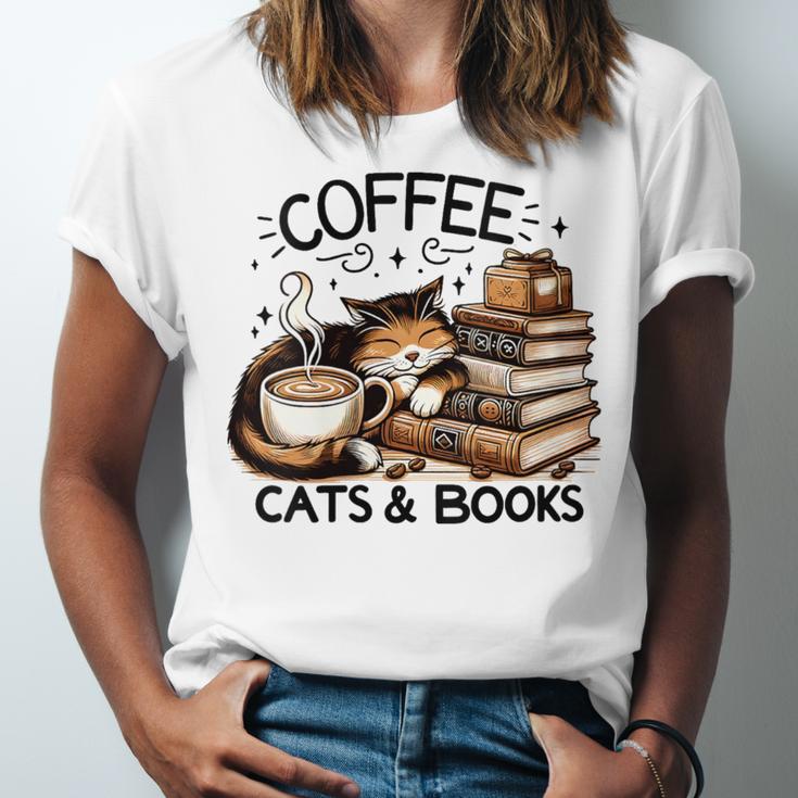 Cute Coffee Cats Books Lover Idea Women Men Kids Unisex Jersey T-Shirt