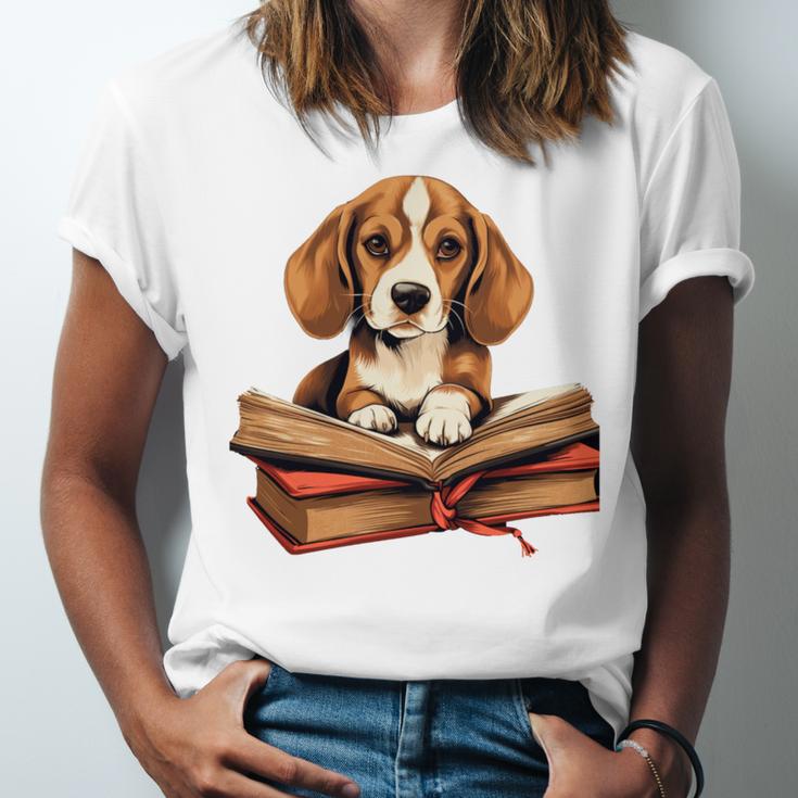 Cute Dog Beagle Reading Book Unisex Jersey T-Shirt