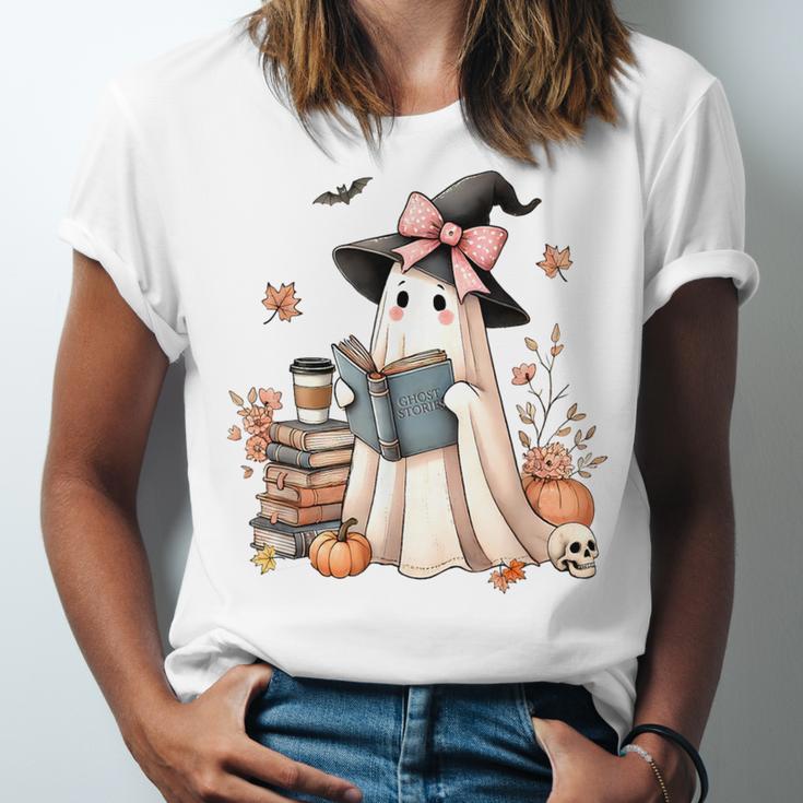 Cute Ghost Reading Book Librarian Book Lover Unisex Jersey T-Shirt