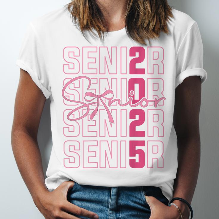 Cute Girls Women Class 2025 Graduation Senior Coquette Bow Unisex Jersey T-Shirt