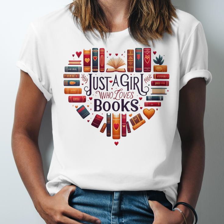 Cute Just A Girl Who Loves Books Heart Shape Reader Unisex Jersey T-Shirt