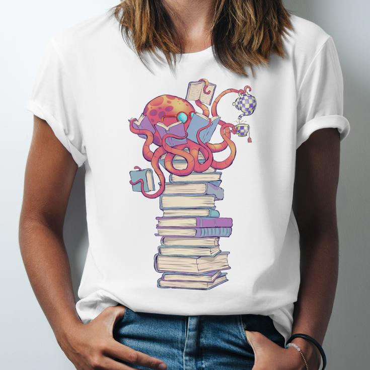 Cute Octopus Bookworm Fun Reading Tee For Book Lovers Unisex Jersey T-Shirt