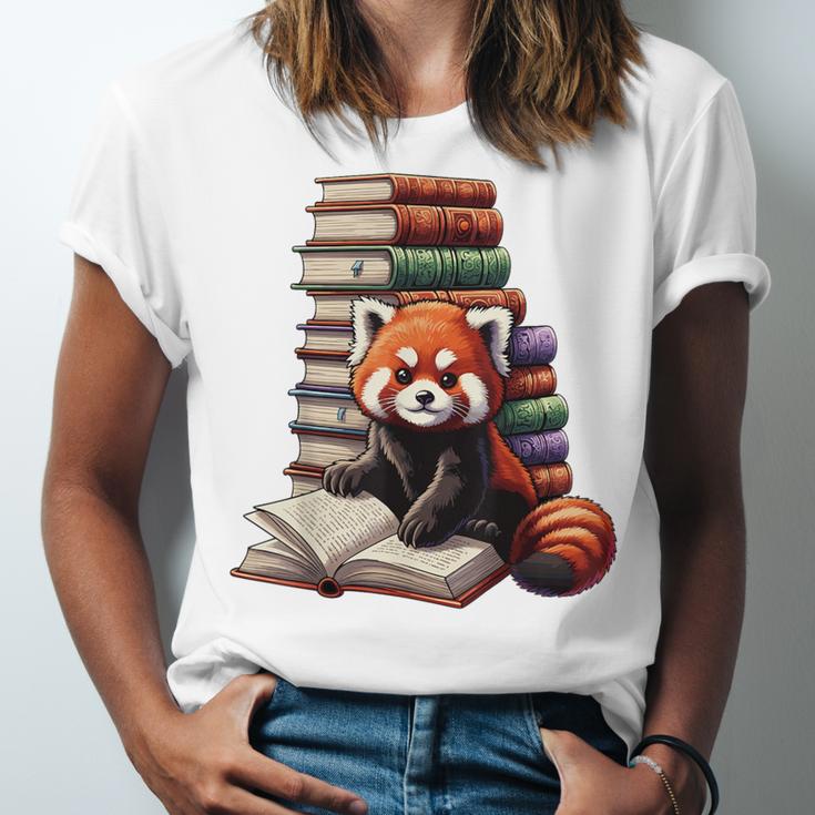 Cute Red Panda Reading Book Animal Bookworm Unisex Jersey T-Shirt
