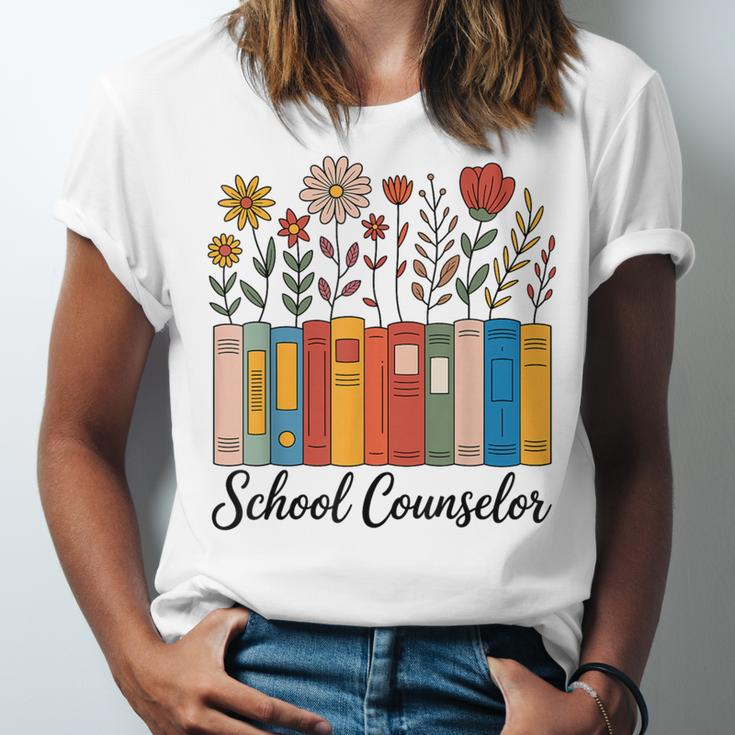Cute Wildflower Book School Counseling Life School Counselor Unisex Jersey T-Shirt