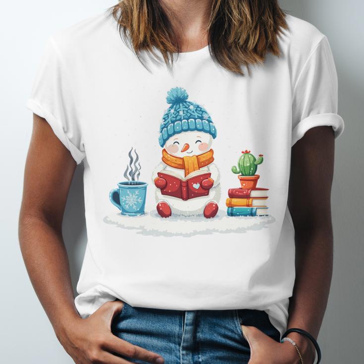 Cute Winter Cozy Snowman Reading Book Lovers Xmas Snowman Unisex Jersey T-Shirt Cute Winter Cozy Snowman Reading Book Lovers Xmas Snowman Unisex Jersey T-Shirt