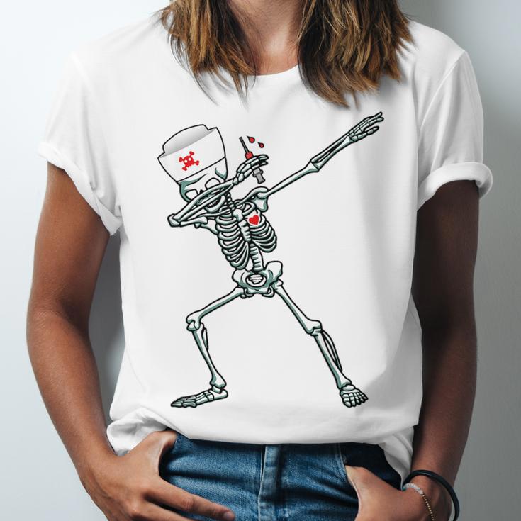 Dabbing Skeleton Nurse Halloween Graduation Unisex Jersey T-Shirt