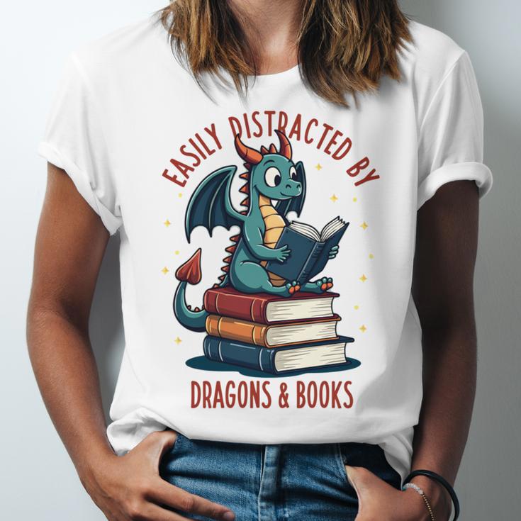 Dark Romance Romantasy Easily Distracted By Dragons & Books Unisex Jersey T-Shirt