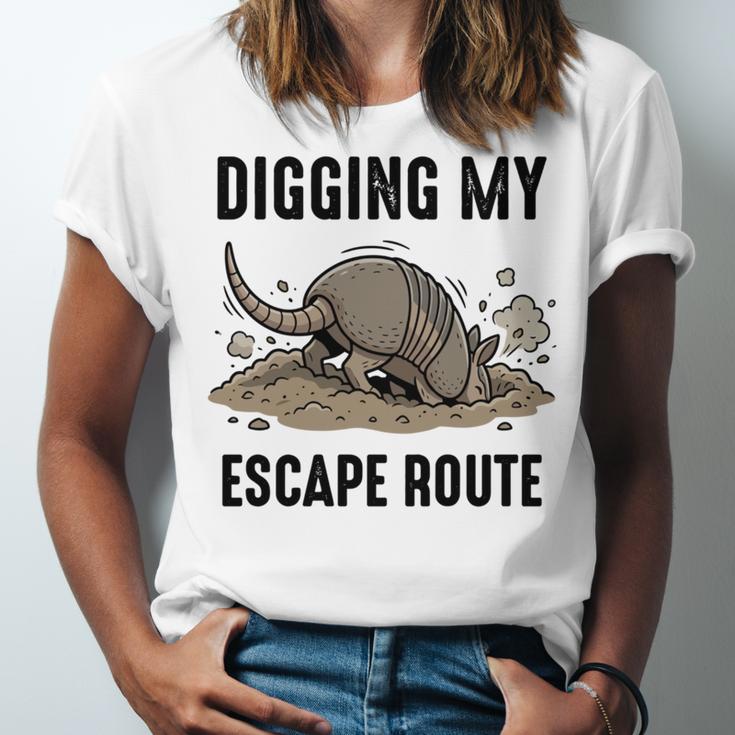 Digging My Escape Route Armadillo Introvert Humor Unisex Jersey T-Shirt