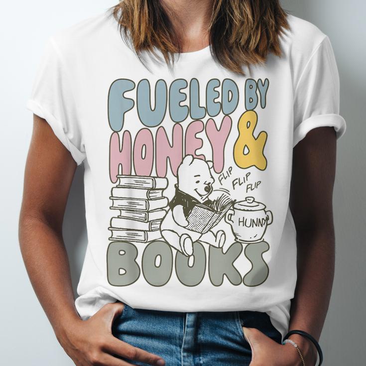 Disney Winnie The Pooh Fueled By Honey & Books Sketch Unisex Jersey T-Shirt Disney Winnie The Pooh Fueled By Honey & Books Sketch Unisex Jersey T-Shirt