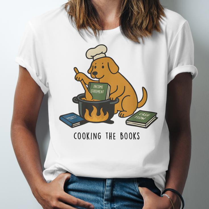 Dog Cooking The Books Unisex Jersey T-Shirt